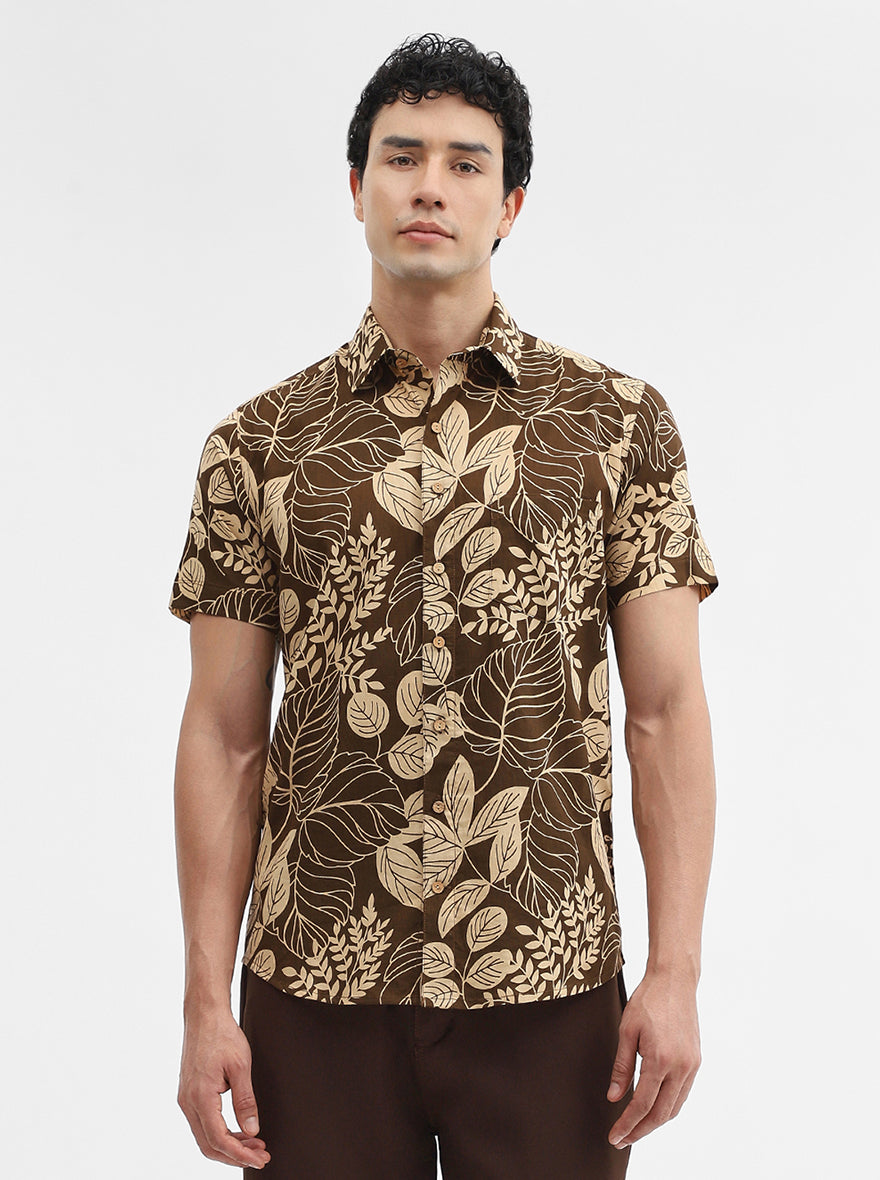 Brown Printed Slim Fit Casual Shirt | JadeBlue