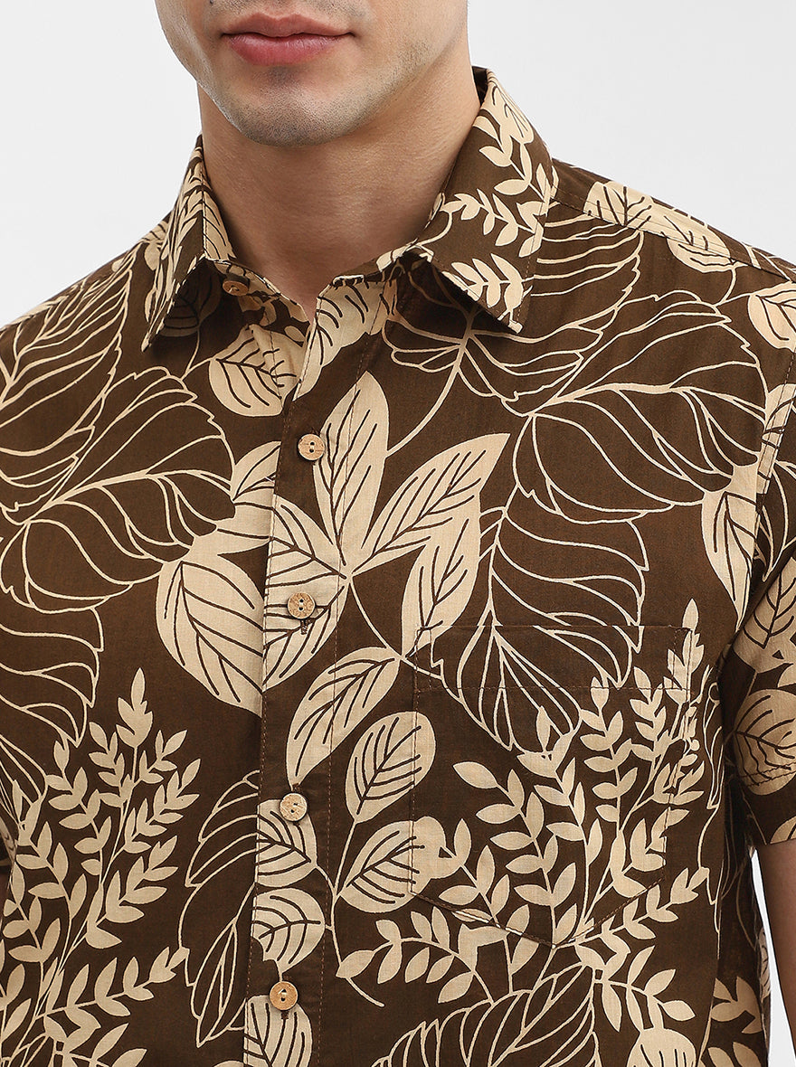 Brown Printed Slim Fit Casual Shirt | JadeBlue