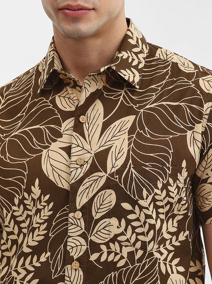 Brown Printed Slim Fit Casual Shirt | JadeBlue