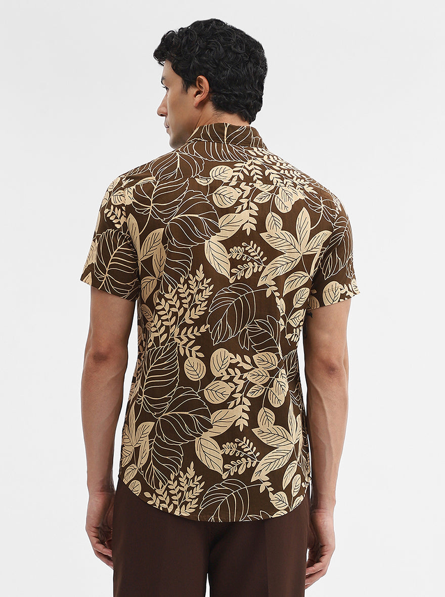 Brown Printed Slim Fit Casual Shirt | JadeBlue