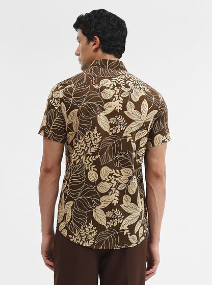 Brown Printed Slim Fit Casual Shirt | JadeBlue