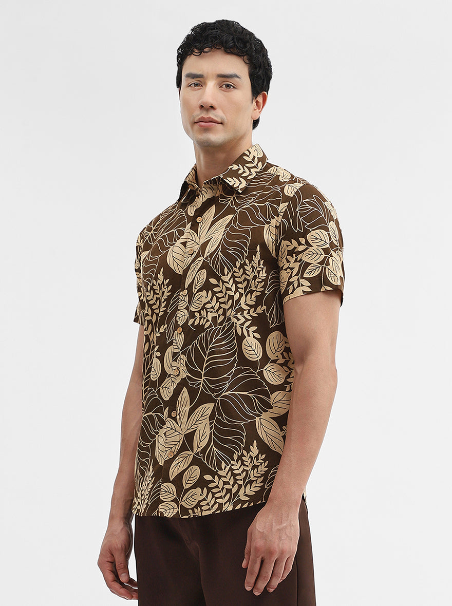 Brown Printed Slim Fit Casual Shirt | JadeBlue
