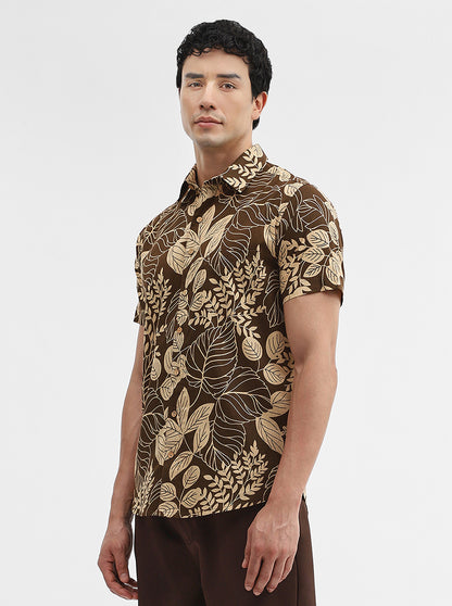 Brown Printed Slim Fit Casual Shirt | JadeBlue