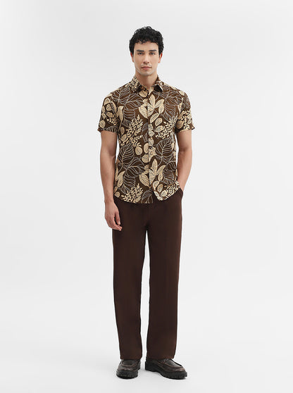 Brown Printed Slim Fit Casual Shirt | JadeBlue