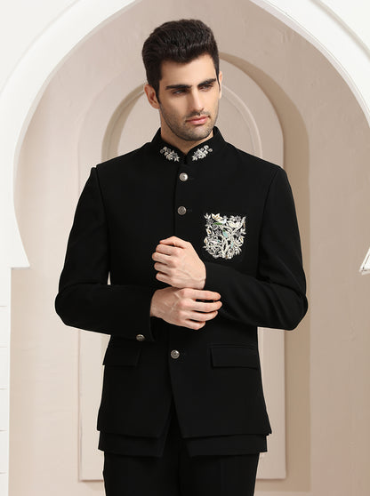 Black Embroidered Jodhpuri Suit | JadeBlue