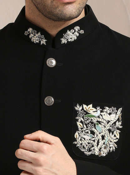 Black Embroidered Jodhpuri Suit | JadeBlue
