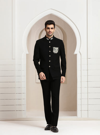Black Embroidered Jodhpuri Suit | JadeBlue
