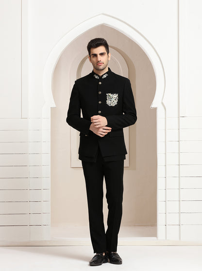 Black Embroidered Jodhpuri Suit | JadeBlue