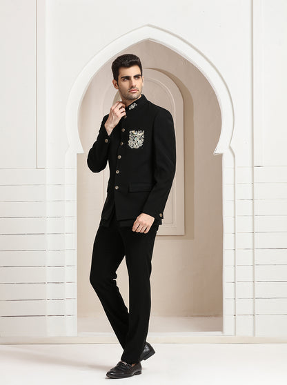 Black Embroidered Jodhpuri Suit | JadeBlue