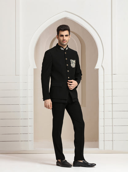 Black Embroidered Jodhpuri Suit | JadeBlue