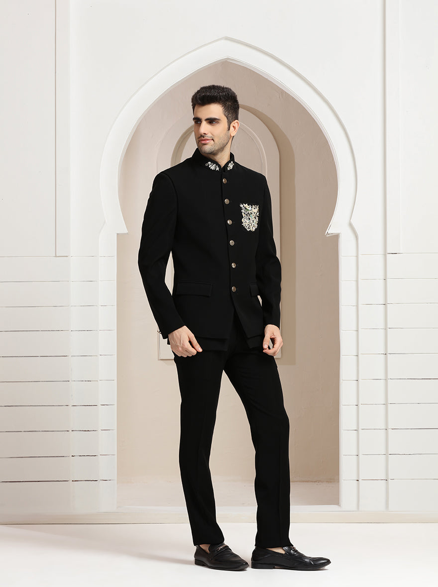 Black Embroidered Jodhpuri Suit | JadeBlue