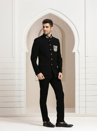 Black Embroidered Jodhpuri Suit | JadeBlue