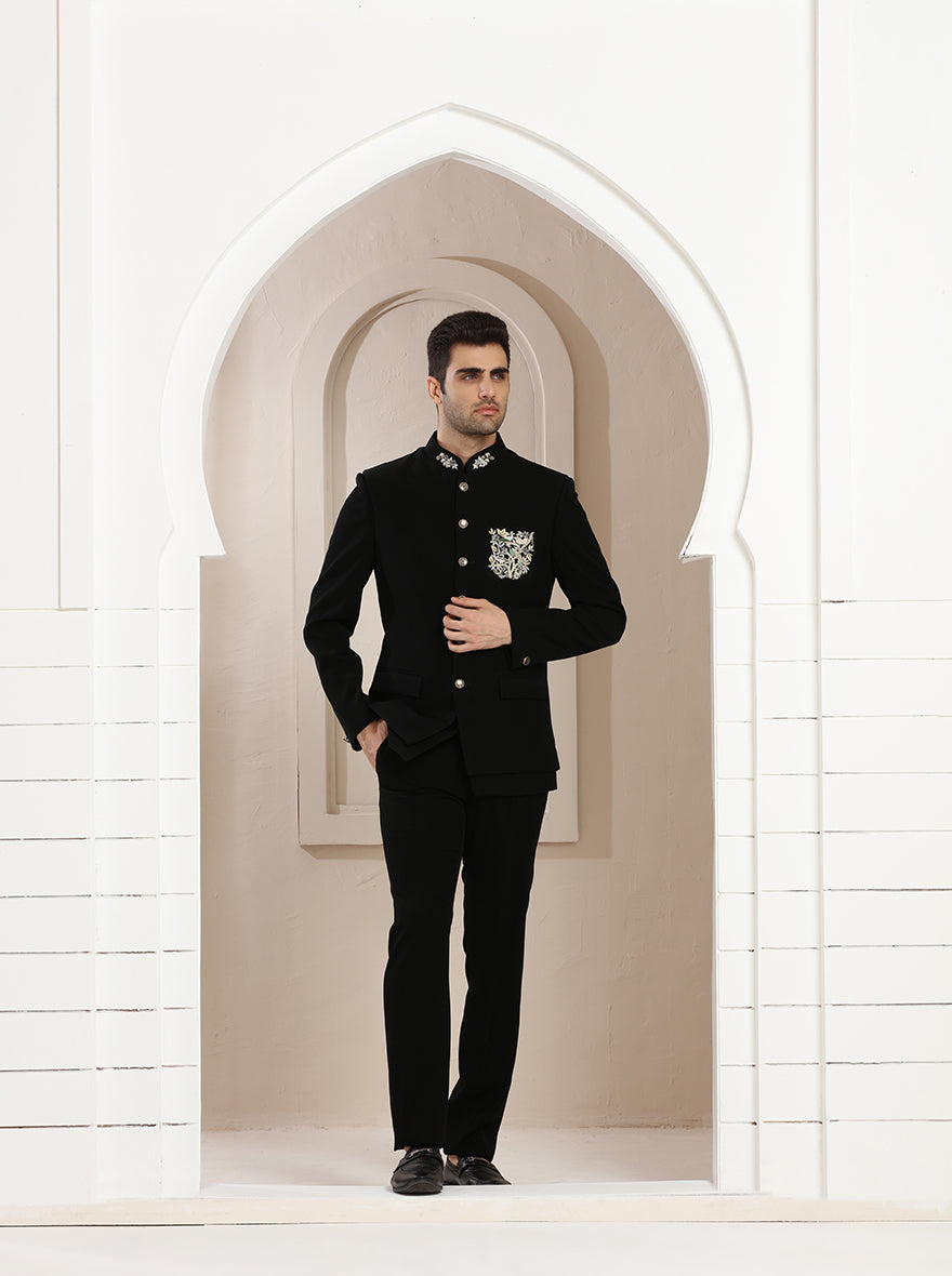 Black Embroidered Jodhpuri Suit | JadeBlue