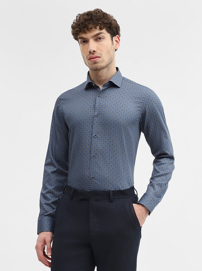 Blue Printed Slim Fit Party Wear Shirt | Wyre