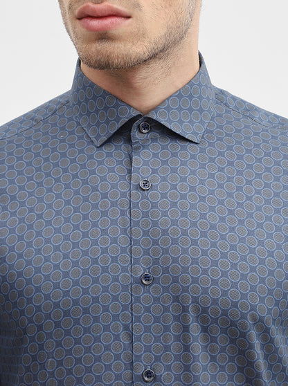 Blue Printed Slim Fit Party Wear Shirt | Wyre