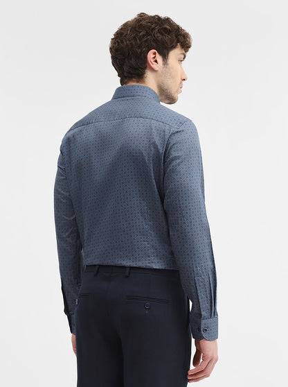 Blue Printed Slim Fit Party Wear Shirt | Wyre
