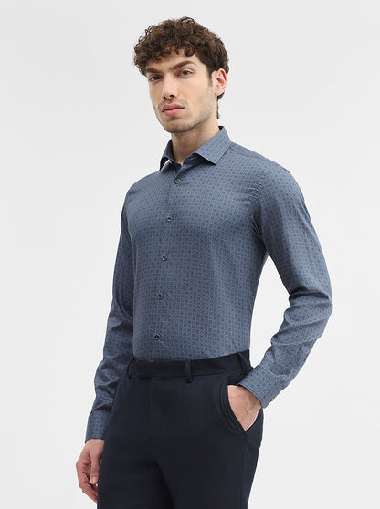 Blue Printed Slim Fit Party Wear Shirt | Wyre