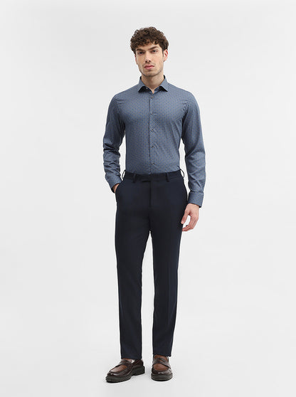 Blue Printed Slim Fit Party Wear Shirt | Wyre