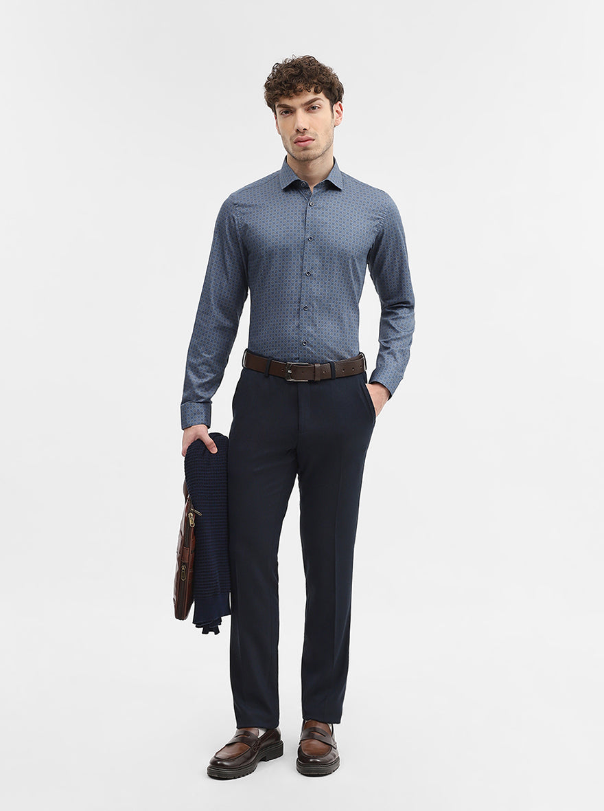Blue Printed Slim Fit Party Wear Shirt | Wyre