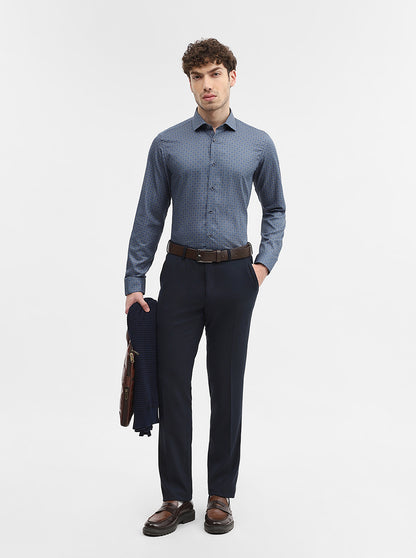 Blue Printed Slim Fit Party Wear Shirt | Wyre