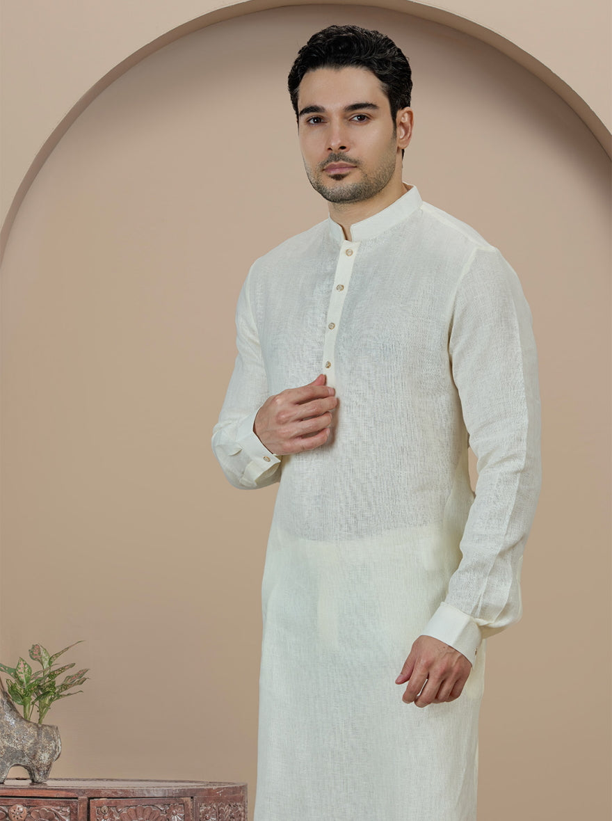 Cream Solid Kurta Pajama | Virasana