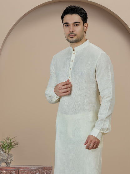 Cream Solid Kurta Pajama | Virasana