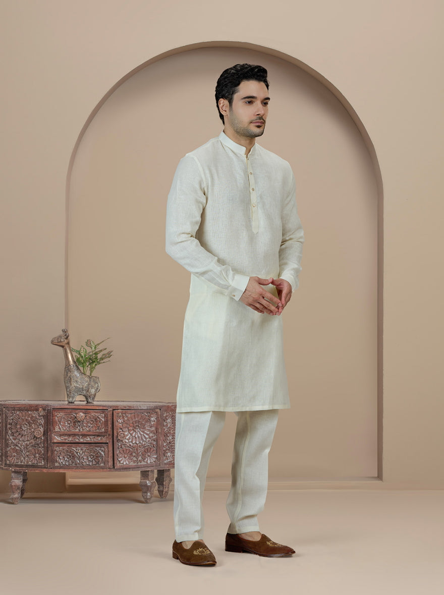 Cream Solid Kurta Pajama | Virasana