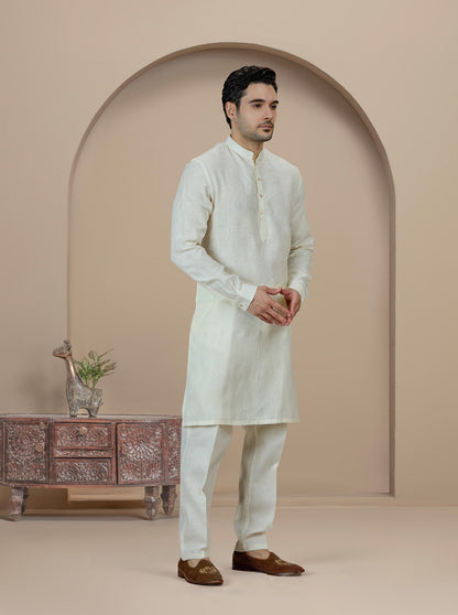 Cream Solid Kurta Pajama | Virasana