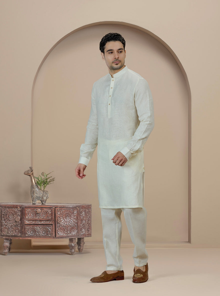 Cream Solid Kurta Pajama | Virasana