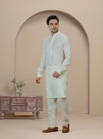 Cream Solid Kurta Pajama | Virasana