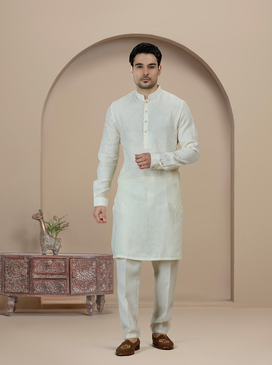 Cream Solid Kurta Pajama | Virasana