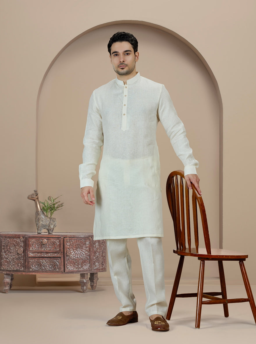 Cream Solid Kurta Pajama | Virasana