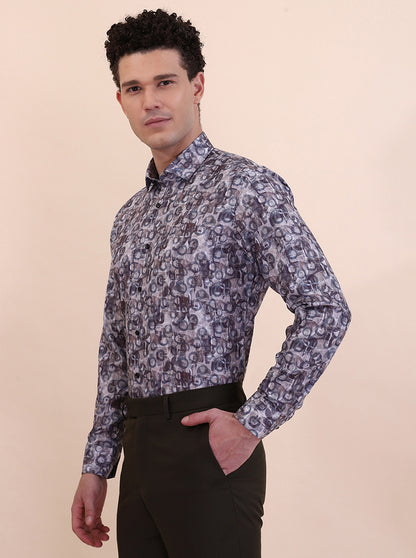 Fawn & Coffee Printed Slim Fit Party Wear Shirt | Greenfibre