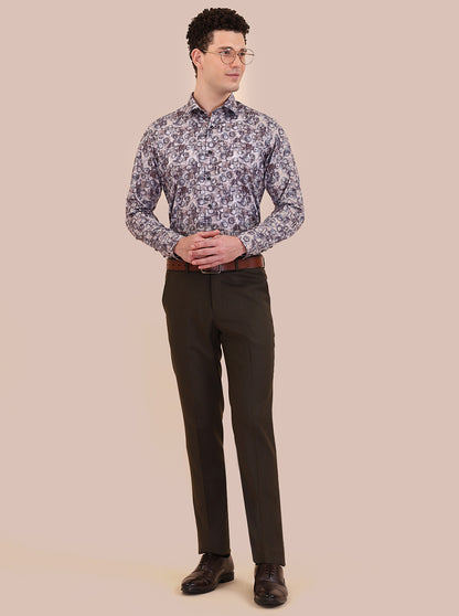 Fawn & Coffee Printed Slim Fit Party Wear Shirt | Greenfibre