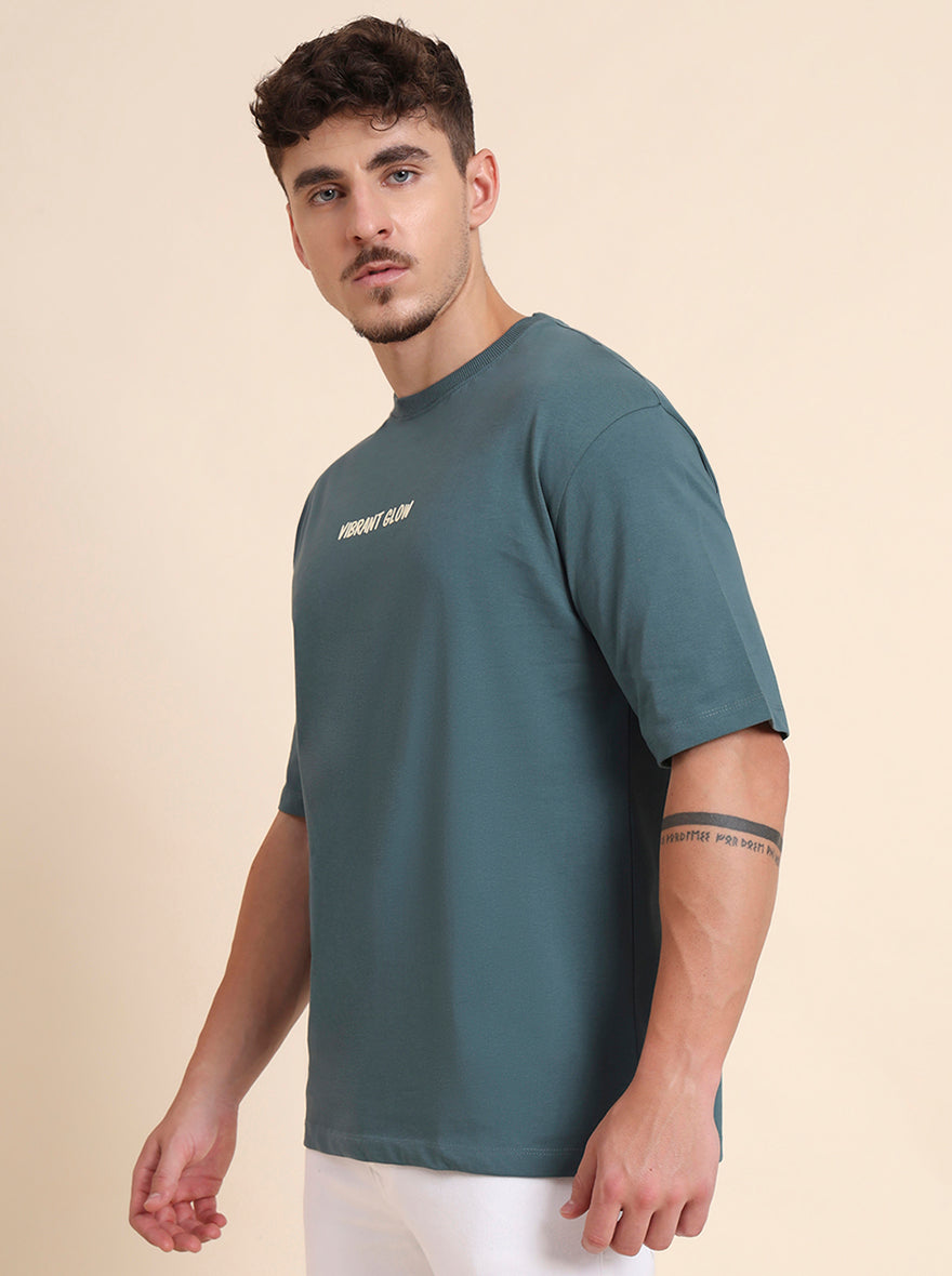 Deep Green Printed Relax Fit T-Shirt | JadeBlue