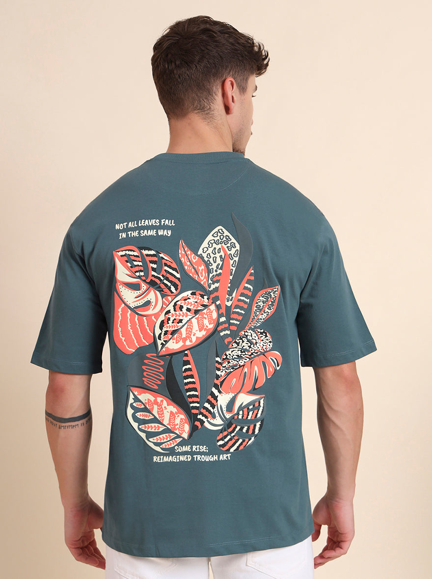 Deep Green Printed Relax Fit T-Shirt | JadeBlue