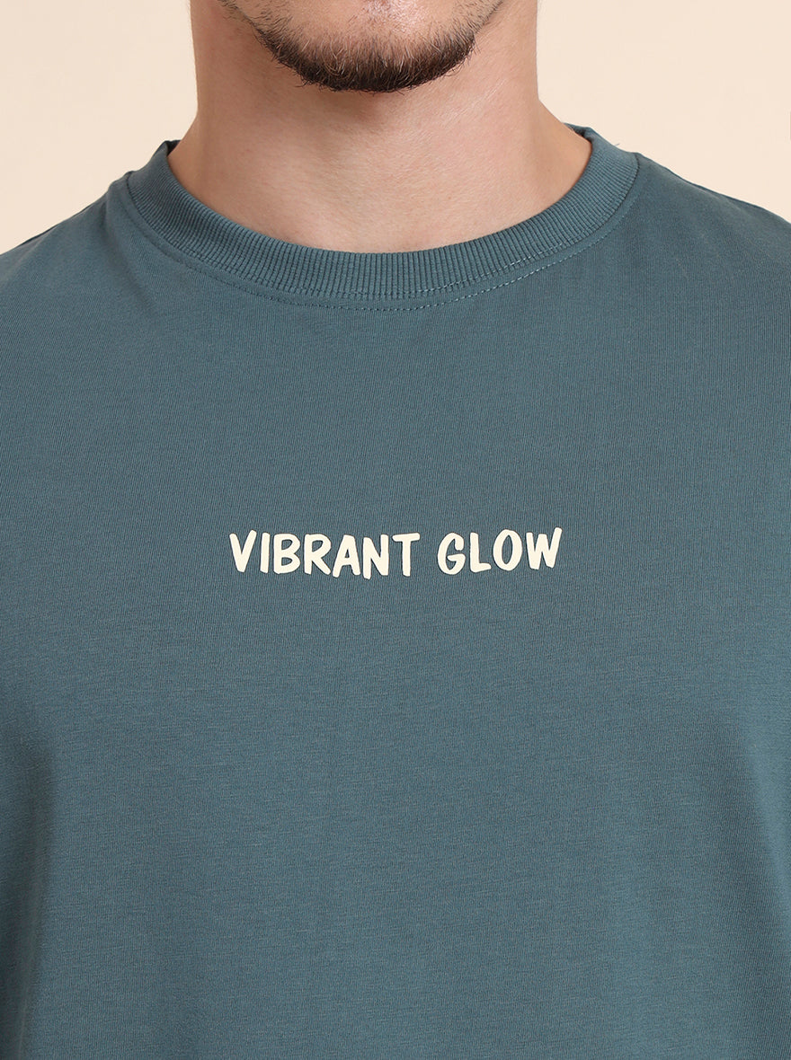 Deep Green Printed Relax Fit T-Shirt | JadeBlue