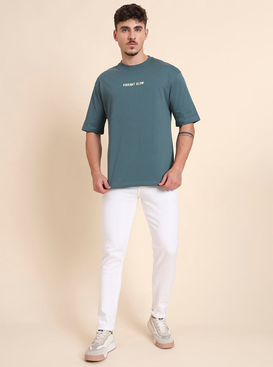 Deep Green Printed Relax Fit T-Shirt | JadeBlue