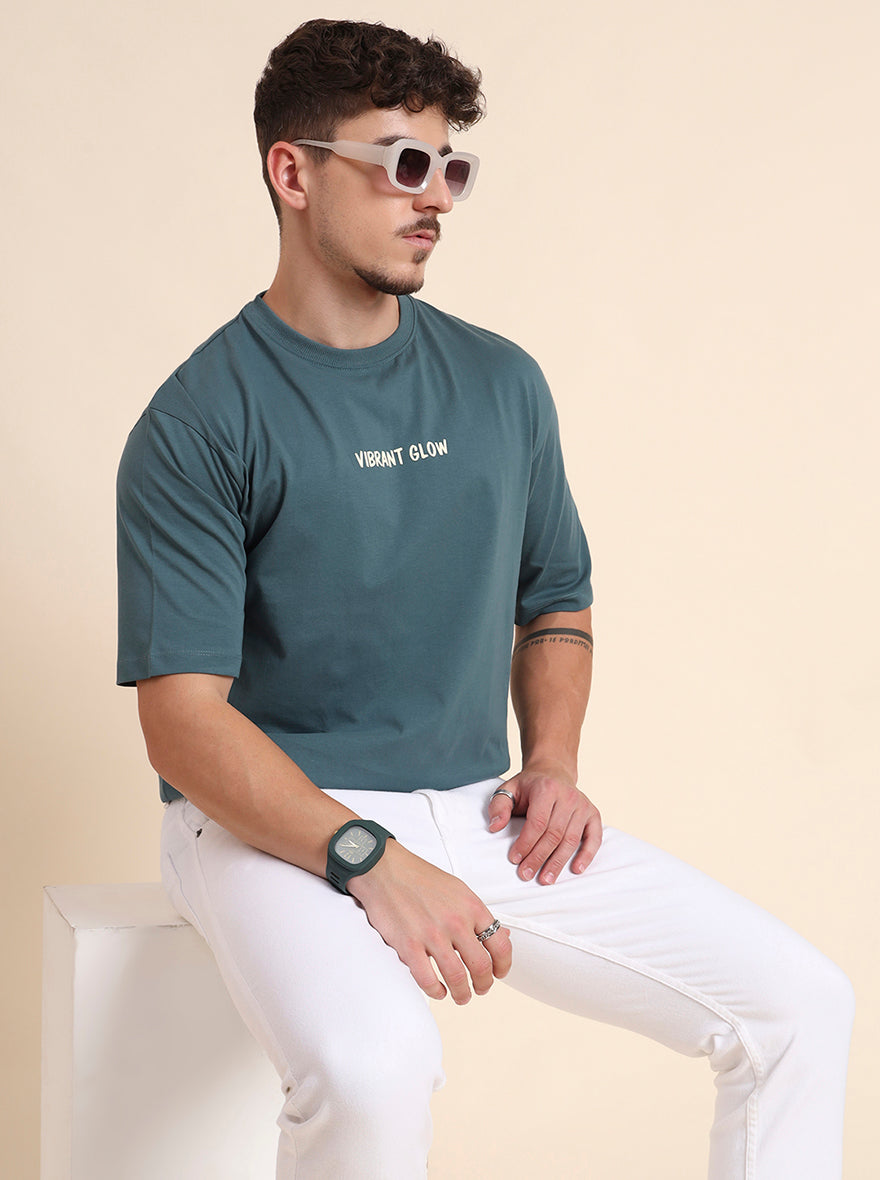 Deep Green Printed Relax Fit T-Shirt | JadeBlue