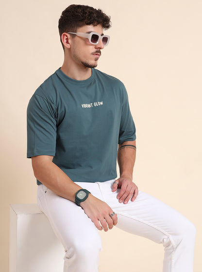 Deep Green Printed Relax Fit T-Shirt | JadeBlue