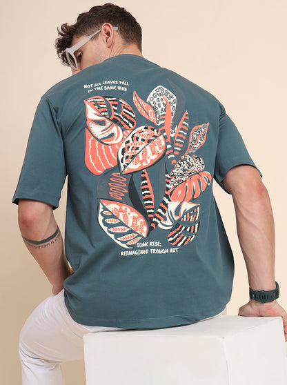 Deep Green Printed Relax Fit T-Shirt | JadeBlue