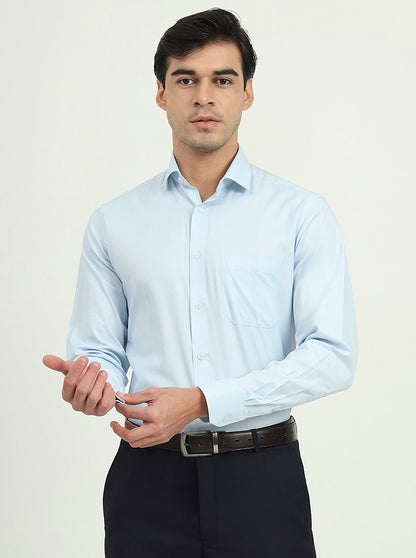 White & Light Blue Solid Slim Fit Formal Shirt | Greenfibre