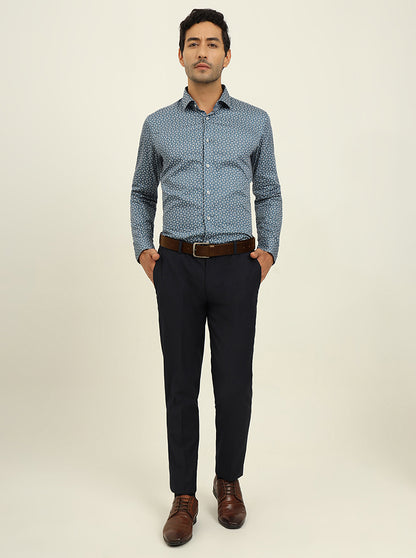 Blue Printed Slim Fit Formal Shirt | Metal
