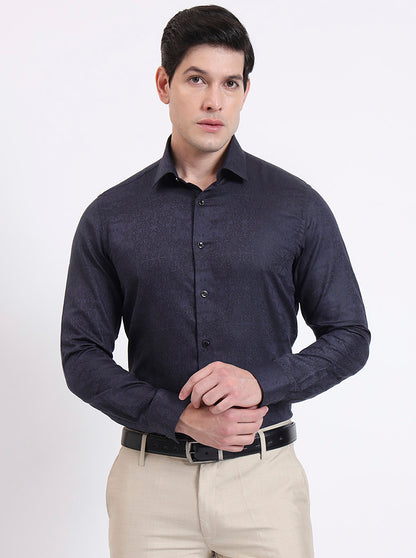 Navy Blue Solid Slim Fit Party Wear Shirt | Wyre