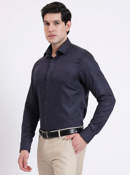 Navy Blue Solid Slim Fit Party Wear Shirt | Wyre