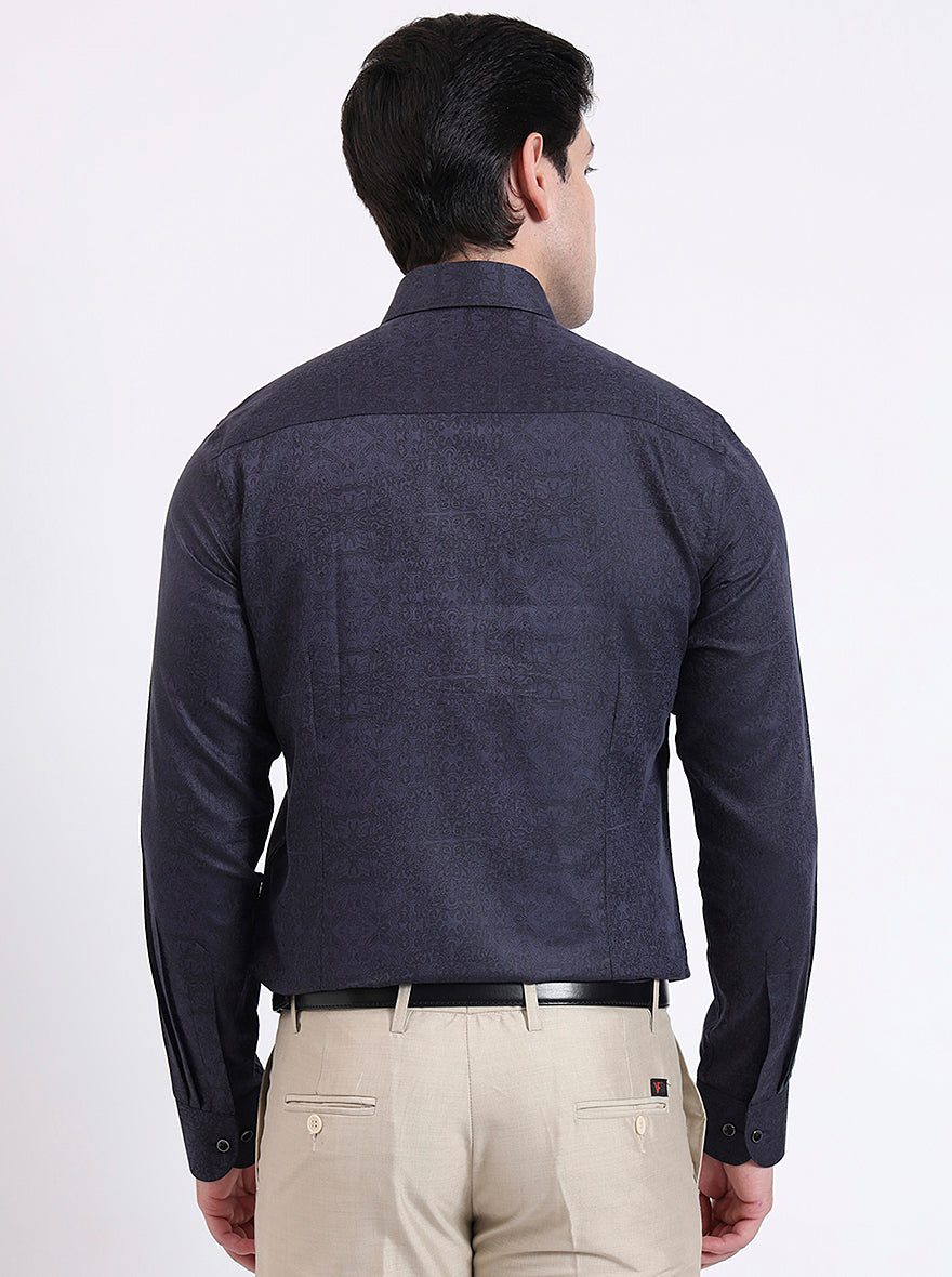 Navy Blue Solid Slim Fit Party Wear Shirt | Wyre