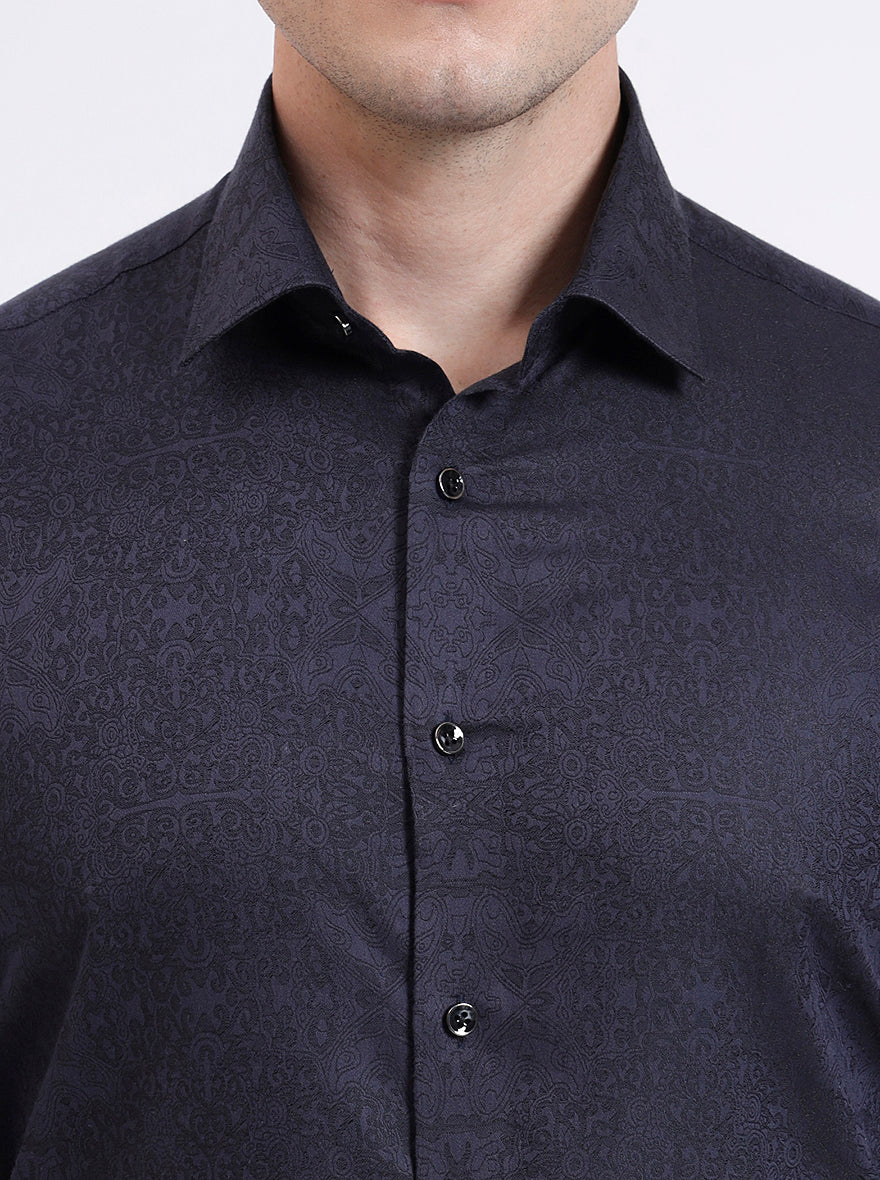 Navy Blue Solid Slim Fit Party Wear Shirt | Wyre