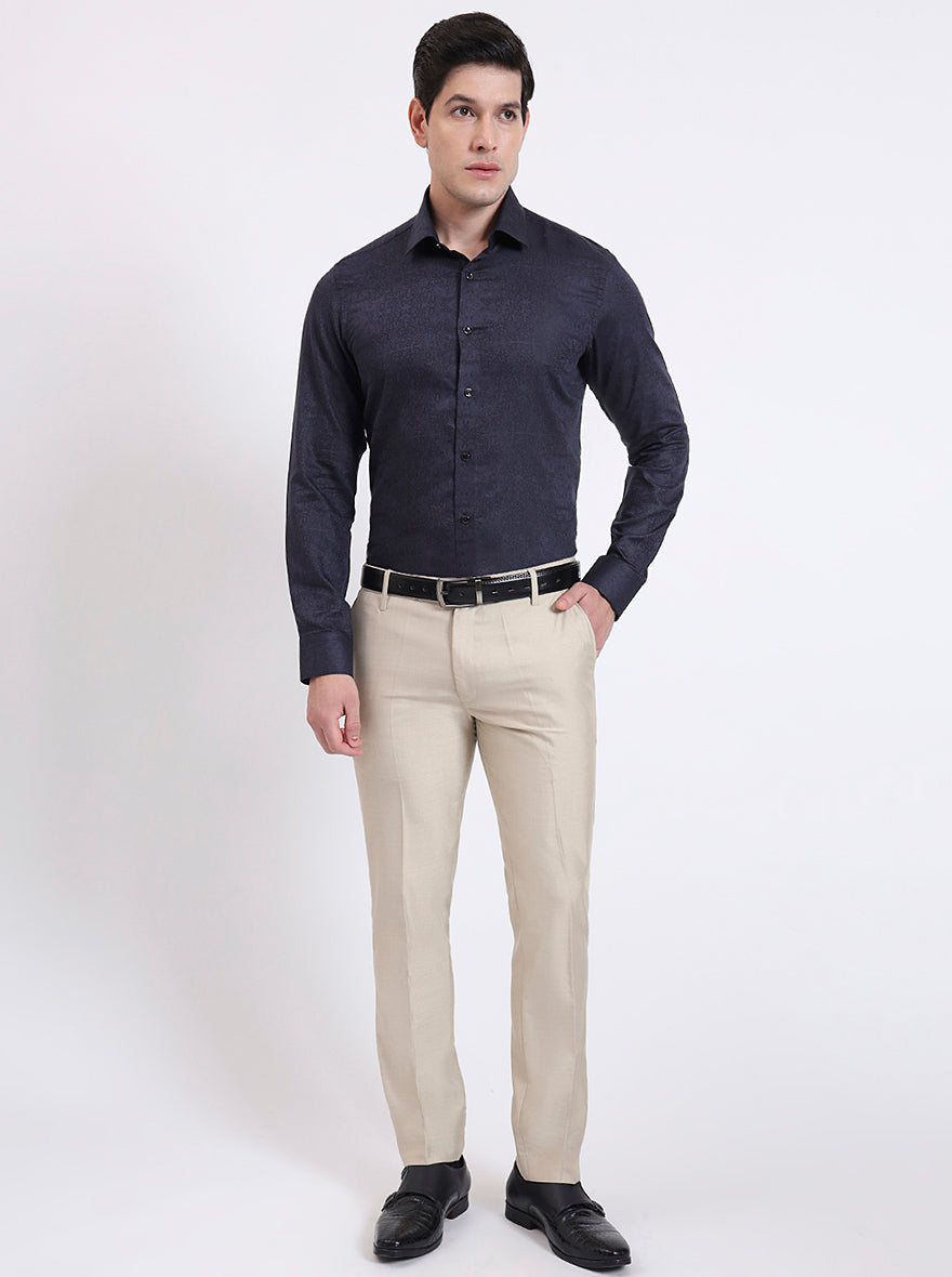 Navy Blue Solid Slim Fit Party Wear Shirt | Wyre