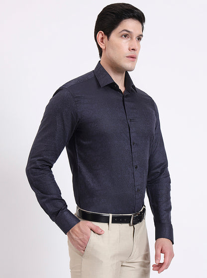 Navy Blue Solid Slim Fit Party Wear Shirt | Wyre