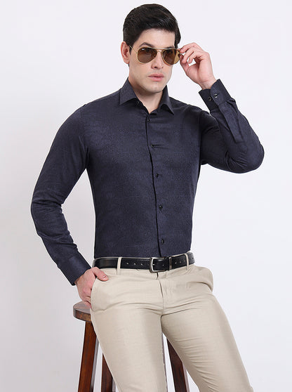 Navy Blue Solid Slim Fit Party Wear Shirt | Wyre